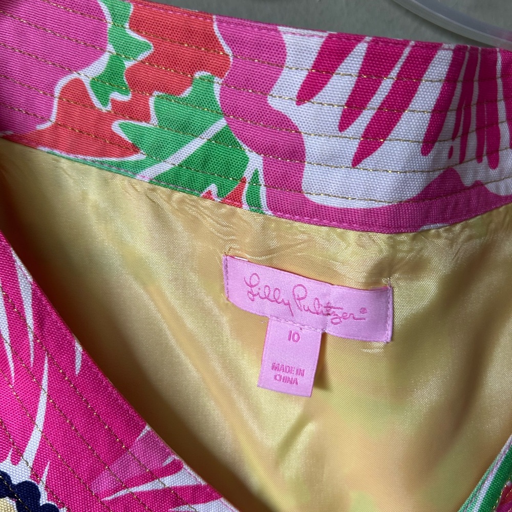 Lilly Pulitzer Silk Pink and Green Floral 3/4 Sleeve Tunic Dress Top Sz - Picture 4 of 10